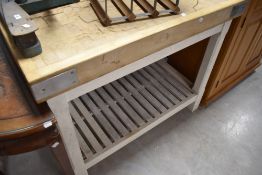 A butchers block on stand, would make a lovely kitchen island, dimensions approx. 111 x 70 x 91cm
