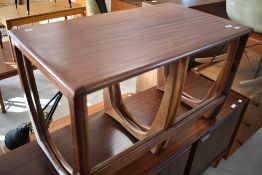 A teak G plan nest of tables, one large, two small in the nest, approx width of largest table 81cm