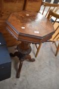 A Victorian mahogany and walnut sewing table, with satinwood inlay decoration (af)
