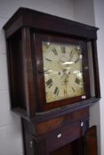 A 19th Century mahogany loncased clock with 8 day movement , the painted dial named for Sam Hesketh,