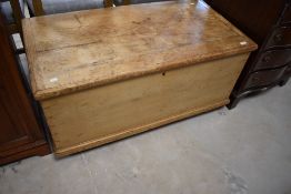 A stripped pine blanket box , dimensions approx. W100cm D51cm H49cm