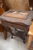 A Chinese carved sewing table, approx. 52 x 40cm