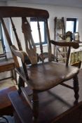 A Victorian elm seated splat-back armchair, with turned spindles and supports, seat height 34cm