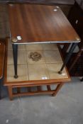 Two vintage occasional table including tiled top with slatted undertier