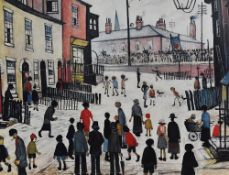 After Laurence Stephen Lowry (1887-1976, British), coloured print, A Procession, framed, mounted,
