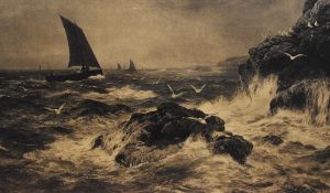 After Peter Graham (1836-1921, British), photogravure print, 'An Easterly Breeze', a dramatic