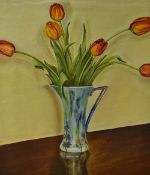 Peter Busfield (20th Century, British), oil on canvas, A still life arrangement - a vase of
