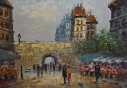 Caroline Burnett (20th Century), oils on canvas, two Continental street scenes, signed to the