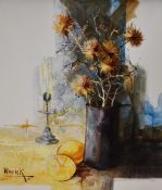 E.Wonink (20th Century), oil on canvas, A still life arrangement depicting a vase of flowers and