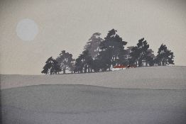 Richard Akerman (b.1942, British), oil on canvas, A contemporary landscape depicting farm