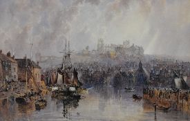After George Weatherill (1810-1890, British), coloured print, 'View Across Whitby Harbour',