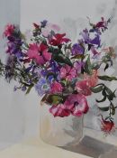Annice Readyhough (20th Century), watercolours, Two still life interpretations - Vases of flowers,