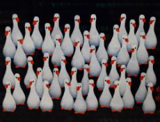20th Century Chinese School, mixed media, A Chinese peasant design depicting rows of ducks against a