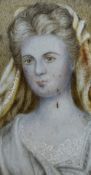 19th Century School, a portrait miniature of a woman with white headdress, set within an ebonised