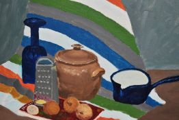 20th Century School, oil on board, A still life arrangement depicting onions beside a selection of
