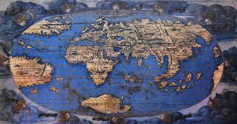 After Francesco Rosselli (1447-1510, Italian), coloured print, 'The World, 1508', framed, mounted