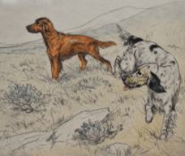 After George Vernon Stokes (1873-1954, British), coloured print, Two setters, signed to the