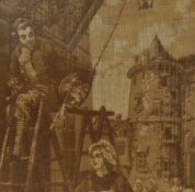 19th Century Continental School, needlework embroideries, Two illustrations of Belgian genre scenes,
