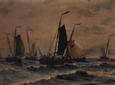 After Thomas Bush Hardy (1842-1897, British), chromolithograph, A fishing fleet at sea, framed,