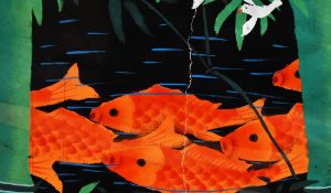 20th Century Chinese School, coloured print, A decorative illustration featuring Koi Carp and