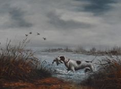 20th Century School, oil on board, A gun dog with its catch, signed indistinctly to the lower