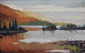 F. Howell Porter (20th Century), oil on board, An autumnal Lakeland view from a rocky shore,