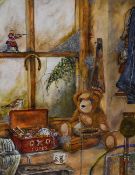 Kevin Hockaday (Contemporary, British), acrylic on canvas, A nostalgic scene depicting a teddy