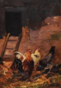 Jacques van Coppenolle (1878-1915, French), oils on board, Two attractive rooster and hen studies,