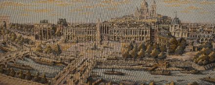 20th Century French School, needlework, 'Paris', framed, unglazed, measuring 46cm x 150cm, & 52cm