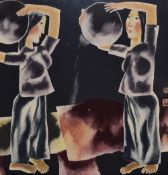 20th Century Chinese School, watercolour, A surrealist style illustration depicting two native