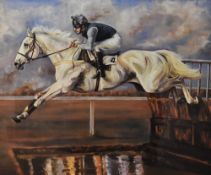 After Amanda Gooseman (20th Century), coloured print, 'Desert Orchid - Over the Water', of horse