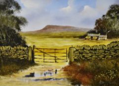 20th Century British School, oil, Pendle Hill, Lancashire, unframed, mounted, measuring 24.5cm x