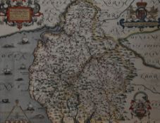 After Christopher Saxton (1540-1610, British), coloured print, 'Saxton's Map of Westmorland and