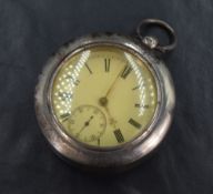 A Victorian silver key wound open face pocket watch, the white dial with Roman numerals and