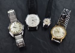 Four vintage wrist watches including Timex, Waltham, Oris & Bentima Star