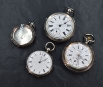 Two silver key wound pocket watches, both having Roman numeral dials, one of slim form, a German