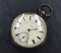 An Edwardian silver open face key wound pocket watch by John Leigh Preston, the white dial with