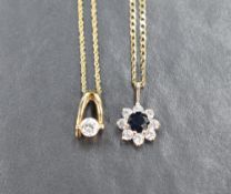Two 9ct gold necklaces, comprising a modern cubic zirconia solitaire pendant on a 9ct rope chain,