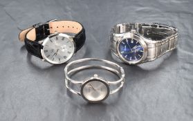Three fashion wrist watches including Christopher Ward, Bulova & bangle style marked GUCCI