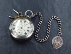A French silver key wound pocket watch having Roman numeral dial with subsidiary secionds on a white