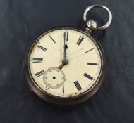 A Victorian silver open face key wound pocket watch, the cream dial with Roman numerals and