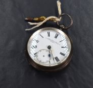 A Victorian silver key wound pocket watch by john Myers & Co London, no: 34089, having Roman numeral