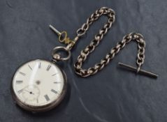 A Victorian silver key wound open face pocket watch, the white dial with Roman numerals and
