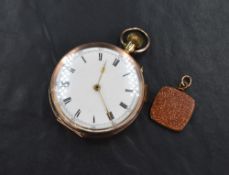A 9ct gold cased top wound pocket watch having Roman numeral dial with peripheral dial on a white
