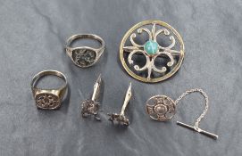 Three pieces of Scottish silver jewellery by Ola Gorie including gents's Maeshowe Dragon cufflinks