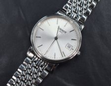 A Tissot 1853 stainless steel quartz wristwatch, the silver dial with baton numeral and date