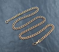 A 9ct rose gold curb link chain, approx 20' & 27g, some damage to clasp