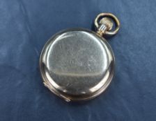 A gold plated Hunter pocket watch by Thos Russell & Son, movement no:13239, having Roman numeral