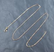 A thin 9ct rose gold box chain, 47cm, 2.7g