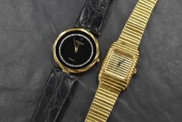Two lady's Raymond Weil quartz wrist watches, both in worn condition, one having a crystal set black